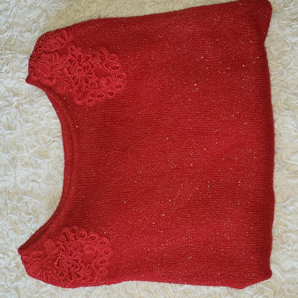 Elle Pullover Red Sweater Silver Sparkles Small - Picture 12 of 12